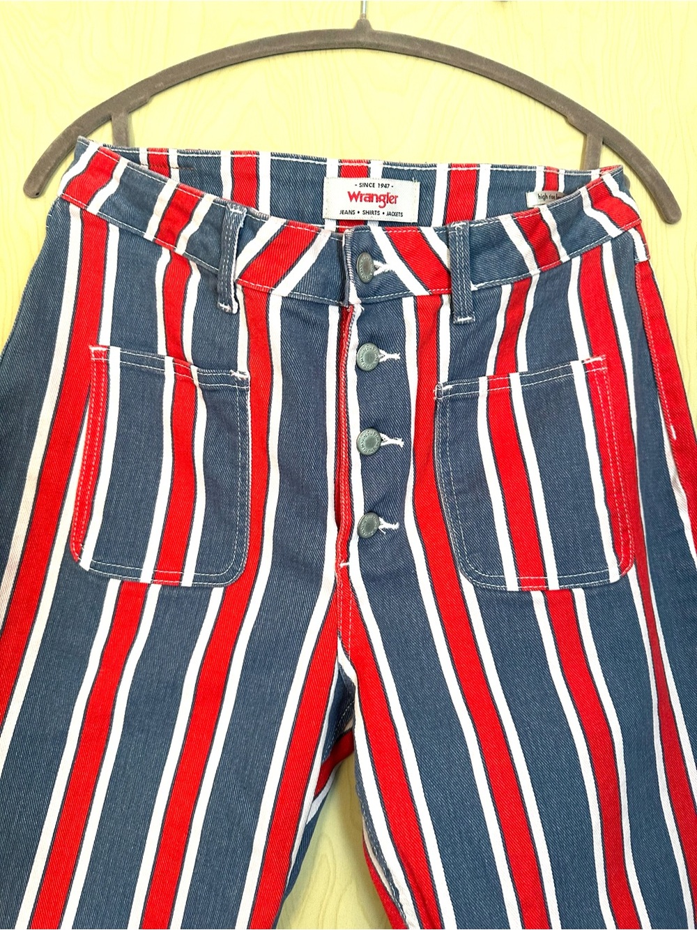 Wrangler Red, Blue & White Striped High-Rise Sailor Jeans - Picture 5 of 12